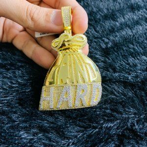 Gold Finish Grind Hard Money Bag Pendant Chain